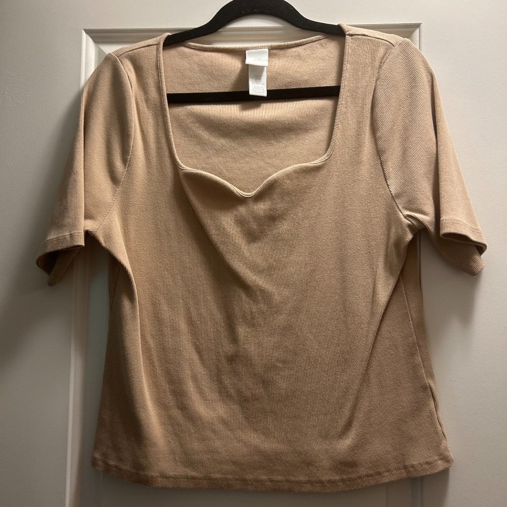 Tan | Sweetheart Neckline | Short Sleeve | Cotton Material | H&M